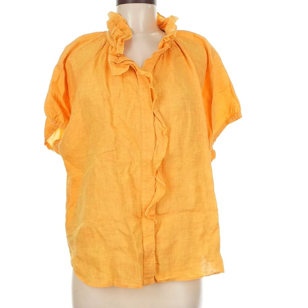 Finley Marigold Linen Ruffle Blouse Womens Top Size Medium Summer Yellow